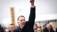 Henry de Bromhead celebrates after Rachael Blackmore wins with Bob Olinger 13/3/2025